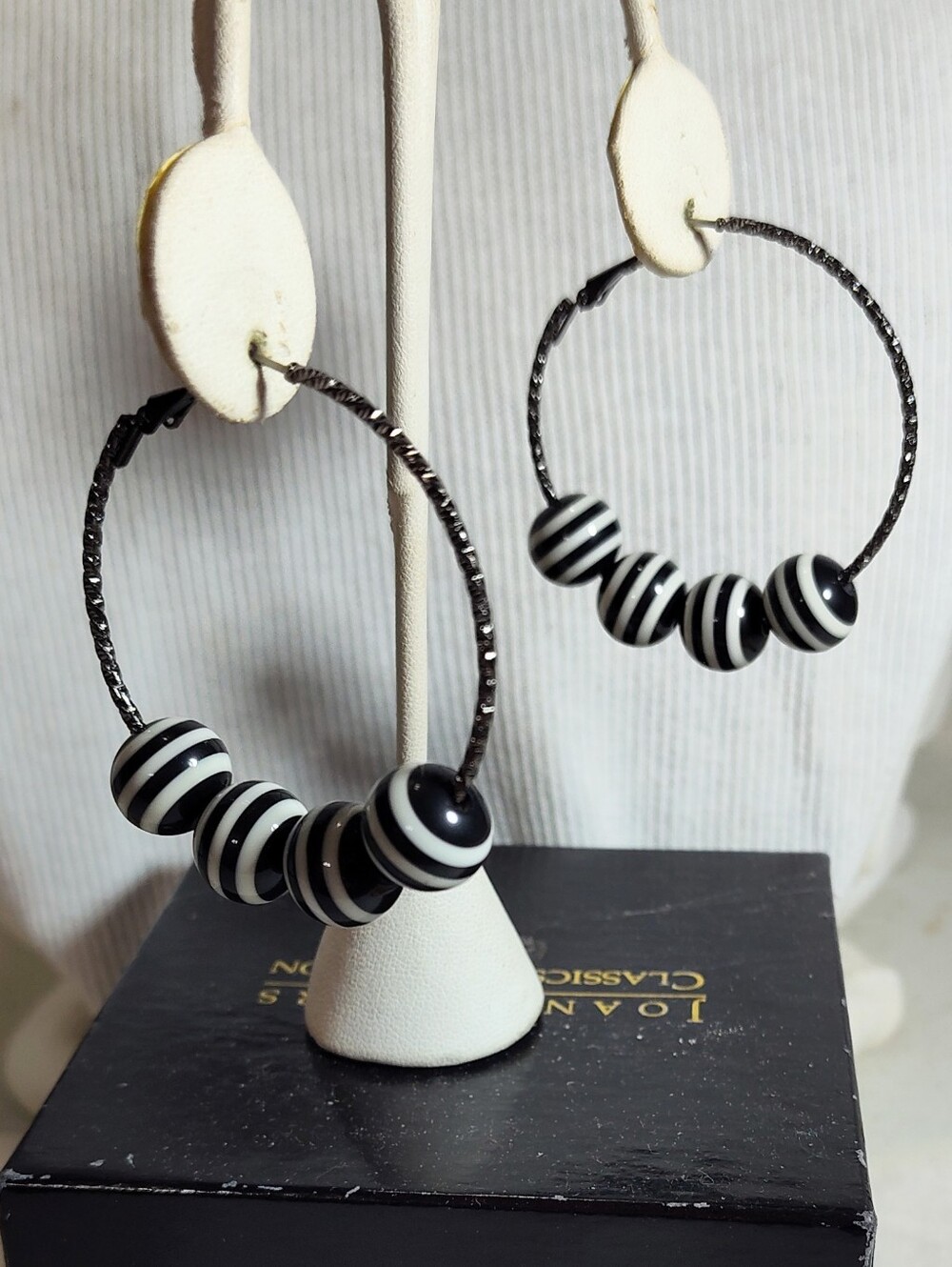 Black & White Striped Bead Hoop Earrings